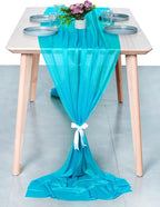 MDS 15 Pack 10ft Chiffon Table Runner 29 x 120 Inches Sheer Wedding Runner Romantic Rustic Table Runner for Wedding Decorations, Birthday Parties, Bridal Shower Party Arch Decor -Turquoise