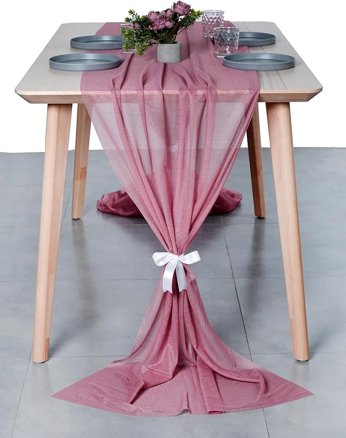 MDS 20 Pack 10ft Chiffon Table Runner 29 x 120 Inches Sheer Wedding Runner Romantic Rustic Table Runner for Wedding Decorations, Birthday Parties, Bridal Shower Party Arch Decor - mauva