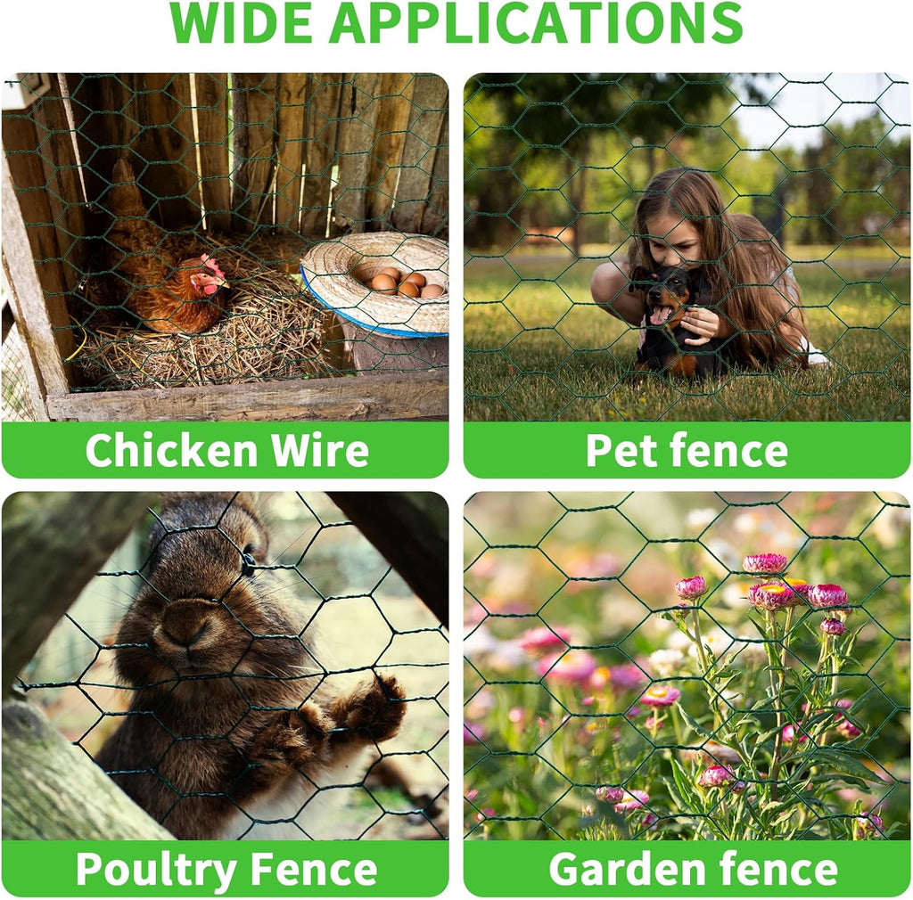 16in x 10ft Chicken Wire for Floral Arrangements, Green Chicken Wire, Hexagonal Galvanized Wire Mesh for Poultry Barrier, Flower Arrangement, Crafts and Garden