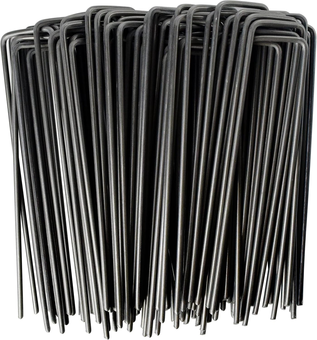 MySit 6" Garden Staples Landscape Stakes Ground Pins 100 Pack, Lawn Staples Weed Fabric Staple, Heavy Duty 11-Gauge(3.0mm) Steel Sod Anchor Securing Pegs for Securing Fabric