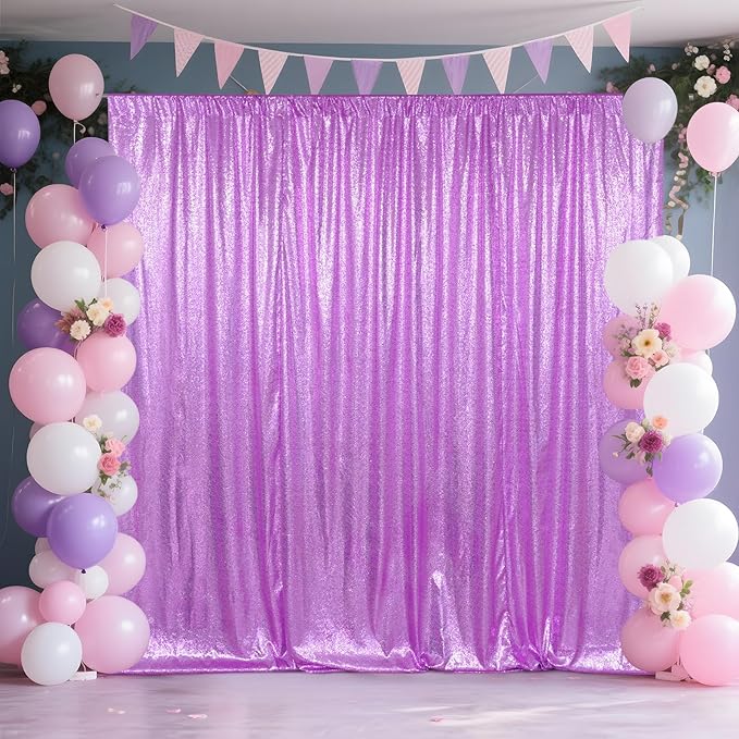 SquarePie Sequin Backdrop Curtain Not See Through Thick Glitter Background for Party 6FT x 8FT Lavender