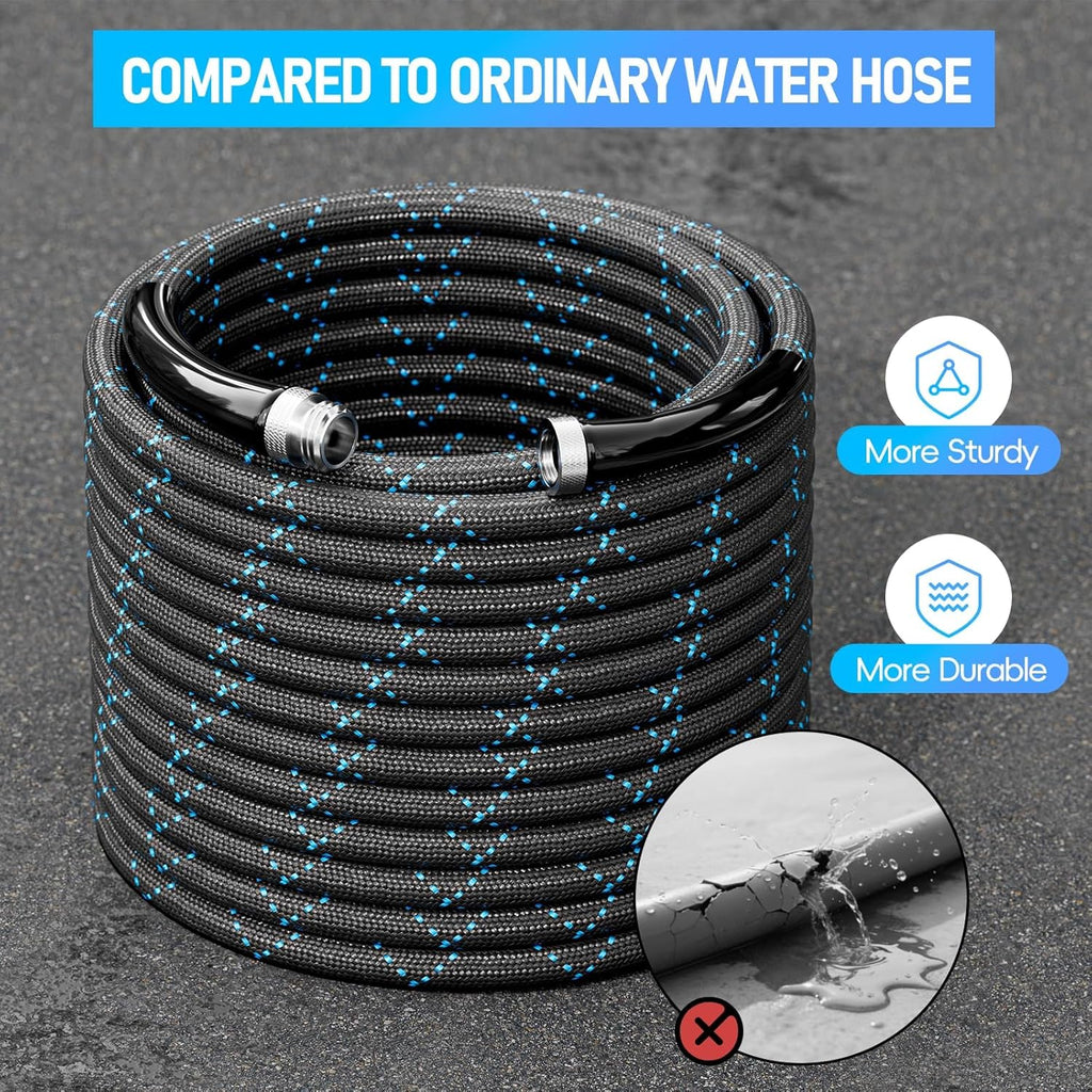 SPECILITE Garden Hose 100ft, 3-Layer Flexible Water Hose with 8 Pattern Spray Nozzle, Non-Expanding & Lightweight Stainless Steel Hose for Yard, Lawn, Outdoor-Leak Proof, No-kink & Tangle-free