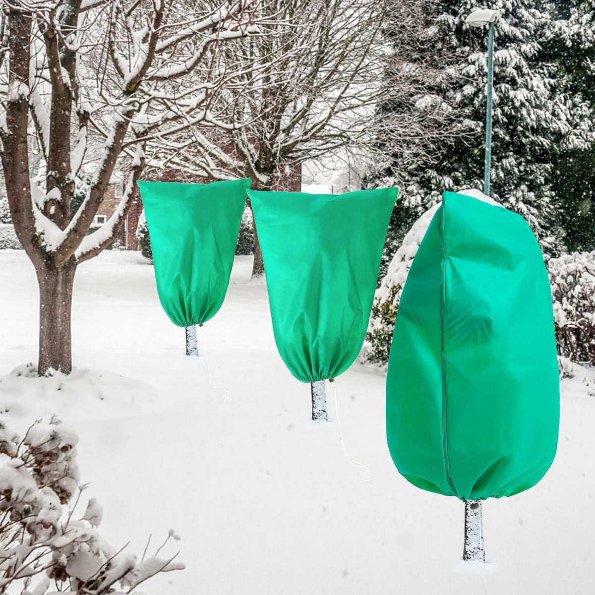 Homimp Plant Covers Freeze Protection, 4 Pack Frost Covers with Zipper Drawstring (31.5" x 47.3") Plant Protection Cover Bags for Outdoor Winter Frost Cold Weather Shrubs Trees Jacket Covers(Green)