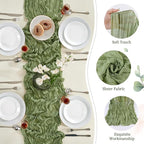 24 Pack Sage Green Cheesecloth Table Runner 10FT Long Boho Gauze Table Runner Rustic Sheer Runner for Wedding Bridal Baby Shower Birthday Party Table Decor Thanksgiving Christmas Decorations