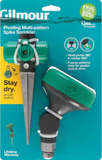 Gilmour Adjustable Spot Sprinkler with Spike Base, Pivoting Multi Pattern Sprinkler Head for Targeted Coverage in Flower Beds and Vegetable Gardens