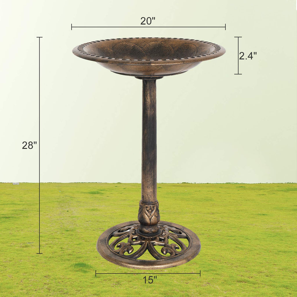 VINGLI Pedestal Bird Bath, Resin Birdbaths Weather Resistant, Bird Baths with Floral Accents & Vintage Finish, Garden Decor for Outdoor, Patio, Yard, Lawn (Copper)