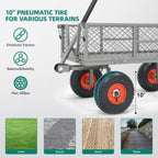 Heavy Duty 900 lbs Capacity Mesh Steel Garden Cart - 10" Pneumatic Tires, 180° Rotating Handle, Removable Sides, 4 CU'FT Utility Wagon for Yard & Garden Christmas Hauling