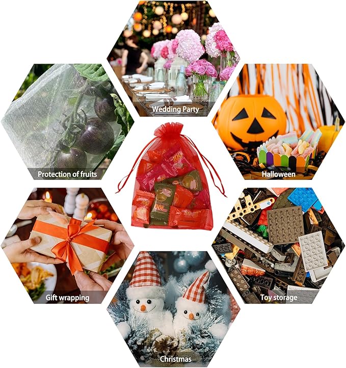 Wudygirl 100PCS Organza Bags 5X7 Inch Favor Bags Jewelry Bags Drawstring for Christmas Candy Wedding Favor Party Baby Shower(Red 5X7)
