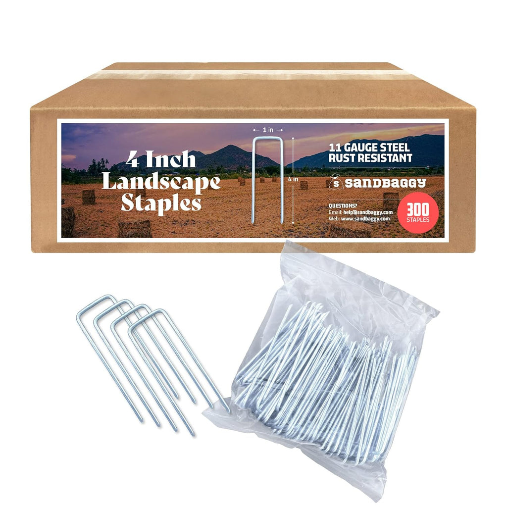 Sandbaggy 4 Inch Landscape Sod Staples | Great for Hard & Rocky Soil | Sharp Like a Knife | Tough 11 Gauge Rust-Resistant | Trusted by Farmers & Contractors Across USA (300 Staples)