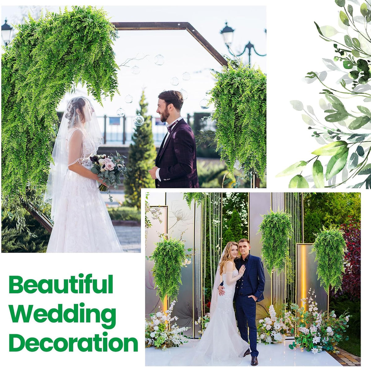 Geosar 56 Pcs Artificial Hanging Plants 32 Inch Hanging Boston Ferns Plastic Fake Plants for Wall Room Garden Wedding Garland Indoor Outdoor Decoration, No Basket