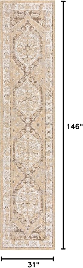 Unique Loom Outdoor Traditional Collection Area Rug - Valeria (2' 7" x 12' 2" Runner, Natural/ Ivory)