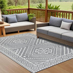 Waterproof Outdoor Rug 4x6 ft, Reversible Plastic Straw Mat, Large Floor Mat for Patio, Camping, Picnic, Backyard RV, Deck, Grey