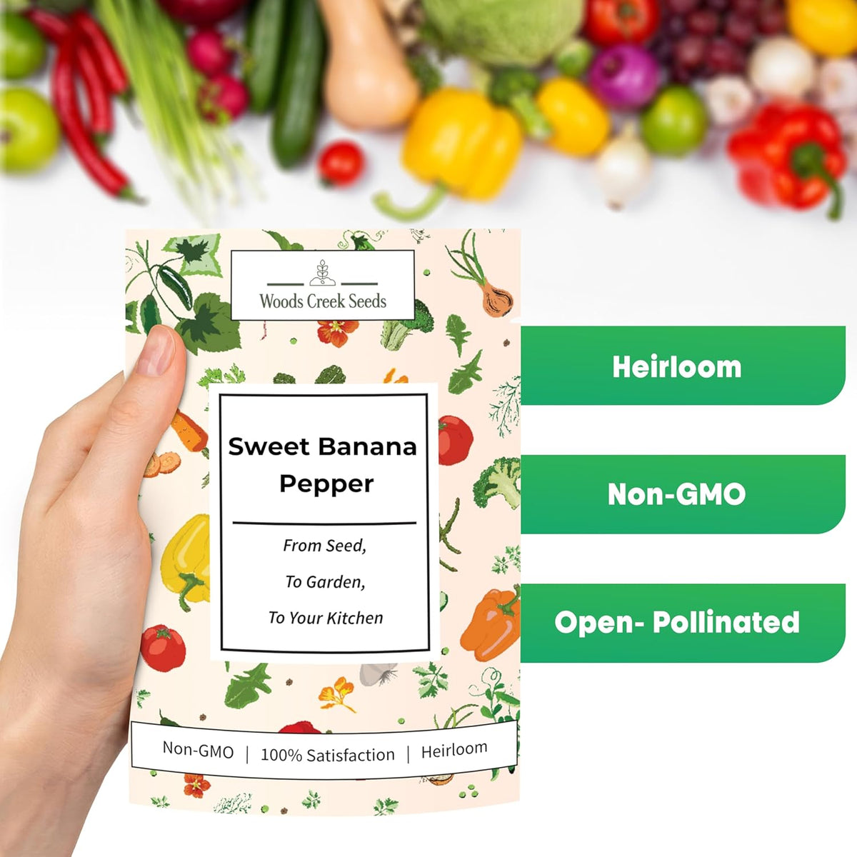 Woods Creek Seeds: Sweet Banana Pepper Seeds for Planting - Non-GMO Yellow Peppers, Mild and Crisp - Heirloom Sweet Pepper Seeds for Planting - High-Yield Seed Pack for Home Gardening