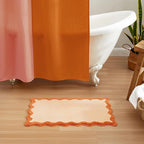 MONDAY MOOSE Bath Mat with Scalloped Wavy Ripple Design, Microfiber Absorbent Non Slip Tufted Rug for Floor, Shower or Kitchen (20x32 inch, Orange)