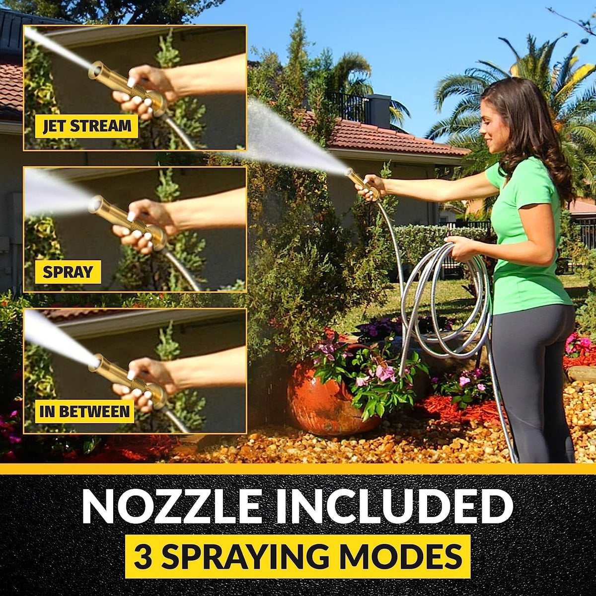 Bionic Steel Pro 25 FT Garden Hose with Nozzle, 304 Stainless Steel Metal Water Hose 25Ft, Flexible Hose, Kink Free, Lightweight and Durable, Crush Resistant Fitting, Easy to Coil, 500 PSI 2025 Model