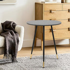 NOBPEINT Round Modern Wooden Side Table, 28 Inches End Table with 3 Metal Legs (Grey)