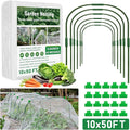 GonLei 10x 50FT Garden Mesh Netting Kit Raised Beds (6 Pcs Garden Hoops & 18 Clips) Garden Hoops Plant Netting Protection Row Covers Berry Bush Truit Trees Vegetables Grass Seed Barrier Net