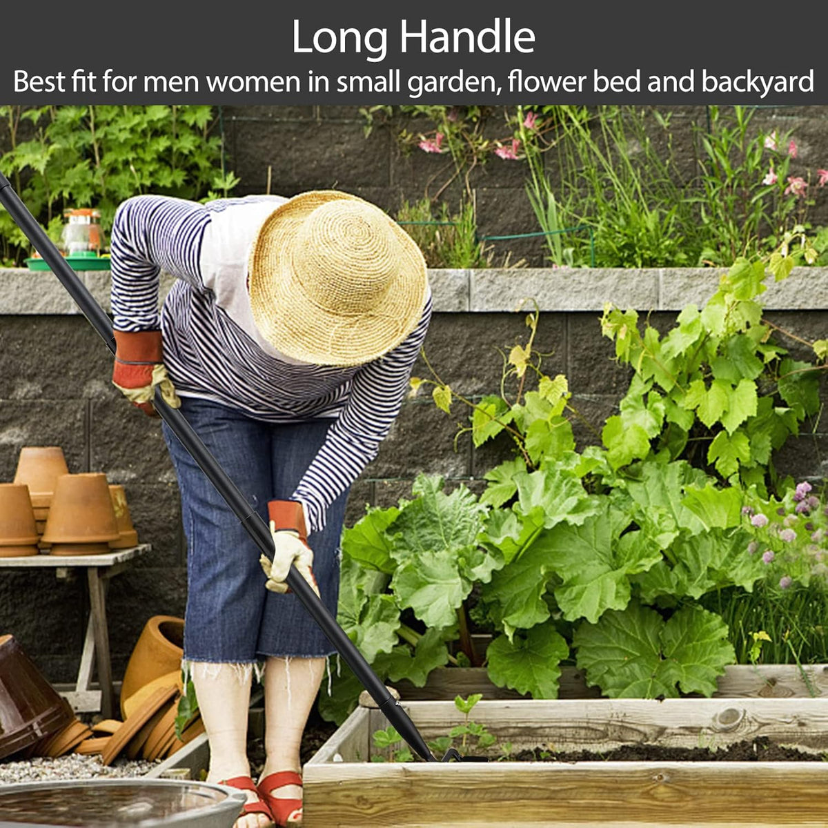 Oliynedy Stirrup Hoe Cultivator Garden Tool Heavy Duty,Scuffle Loop Hula Action Hoe Weeding Gardening Hand Tools for Women Kids Men,Metal Weeder Scraper Garden Hoe Rake Weed Puller Long Handle 32-72