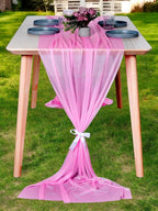 MDS 2 Pack 10ft Chiffon Table Runner 29 x 120 Inches Sheer Wedding Runner Romantic Rustic Table Runner for Wedding Decorations, Birthday Parties, Bridal Shower Party Arch Decor - Bubblegum Pink