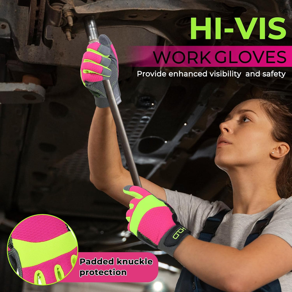 HANDLANDY Women Safety Work Gloves Utility Touch Screen Working Grip Glove for Yardwork Gardening Breathable Mechanic Gloves