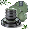 AmorArc Stoneware Dinnerware Sets,Round Reactive Glaze Plates and Bowls Set,Highly Chip and Crack Resistant | Dishwasher & Microwave Safe Dishes Set,Service for 4 (12pc)