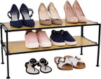 Seville Classics Sturdy Freestanding Storage Shelf for Bedroom, Closet, Entryway, Dorm Room Organizer Stackable Durable Metal Shoe Rack Countryside Aspen Slat, 2-Tier