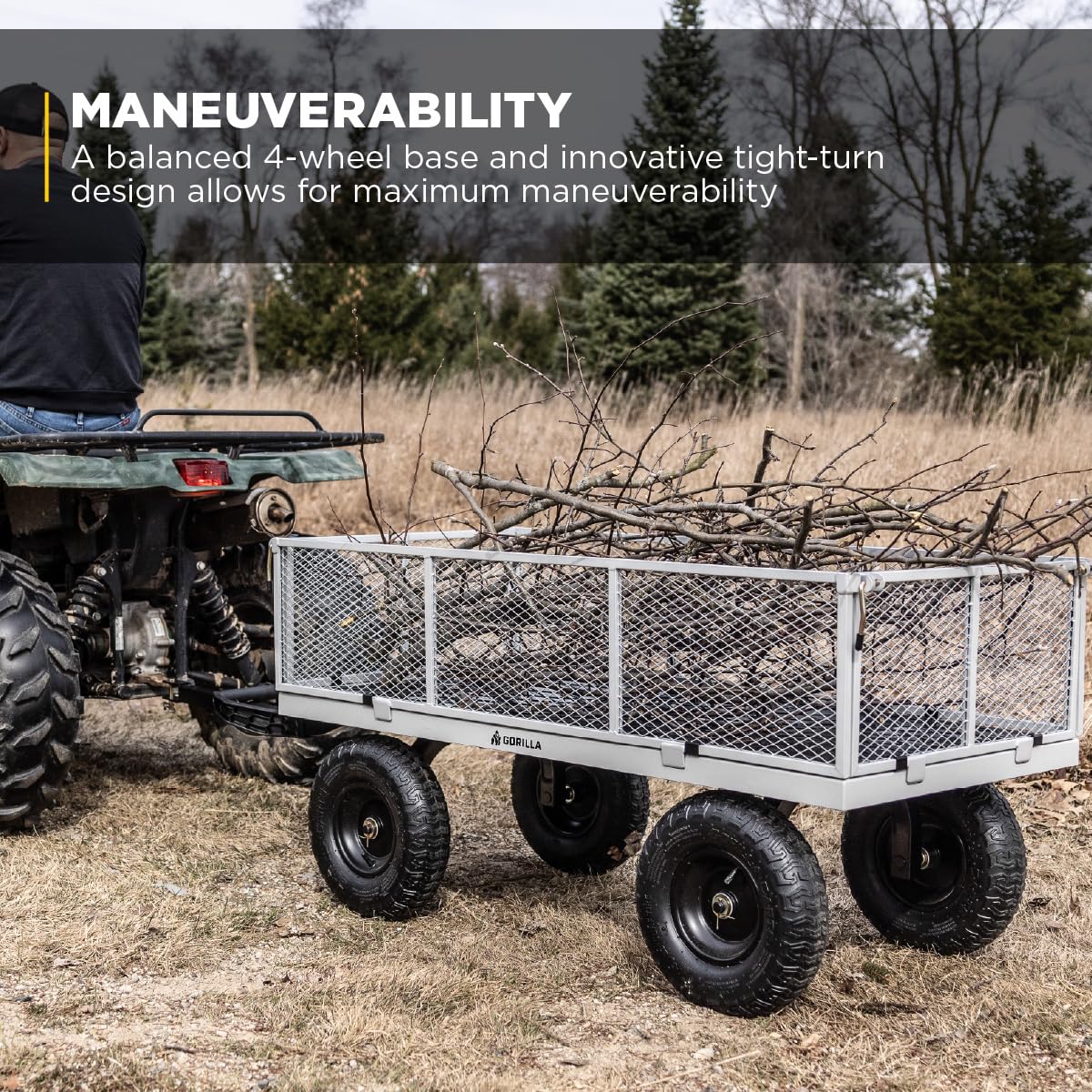 Gorilla Carts GOR1001-COM Steel Utility Cart, Heavy-Duty Convertible 2-in-1 Handle and Removable Sides, 7 cu ft, 1000 lb, Capacity, Gray