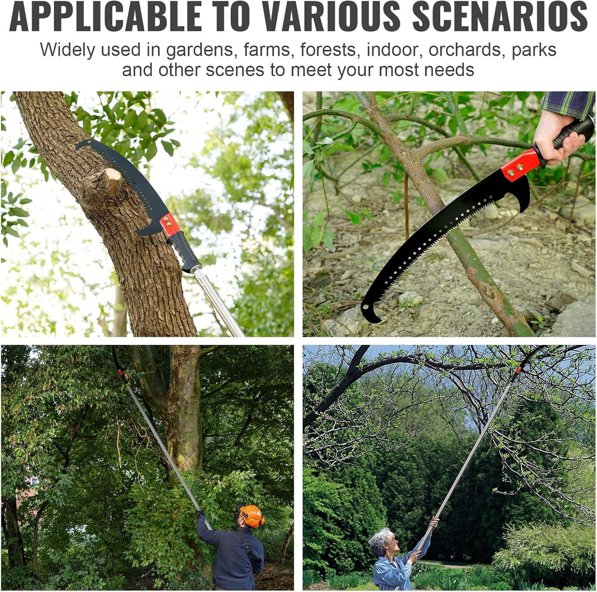 Manual Pole Saw 15ft, Lightweight Manual Stainless Steel Extension High Pole Pruning Pole Saw for Tree Trimming Branches at Forestry Yard Garden Patio