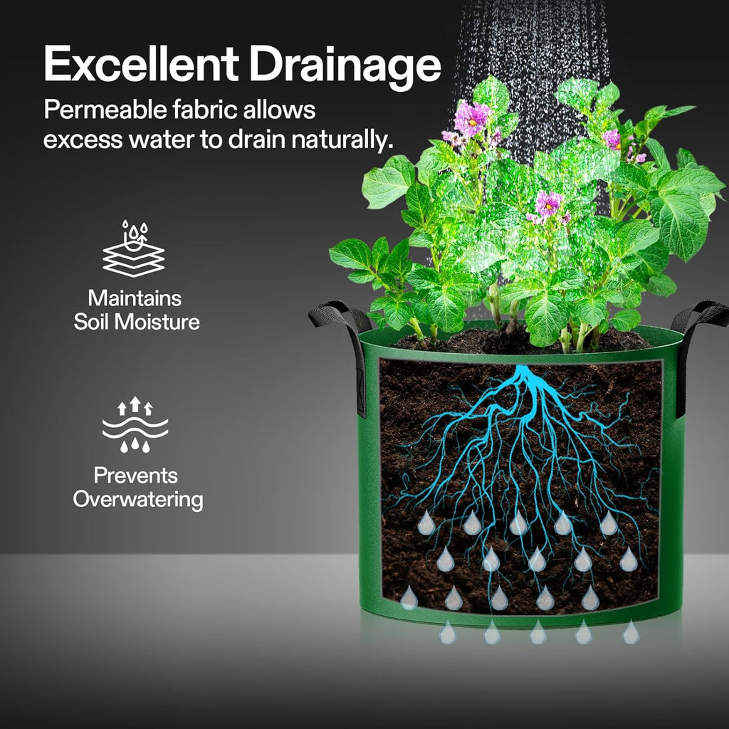 VIVOSUN 5-Pack 5Gal*2/7Gal*2/10Gal Colored Grow Bags, 350G Thick nonwoven Fabric Pots with Handles for Flowers, Fruits and Vegetables