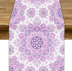 Purple Pink Mandala Table Runner, Traditional Indian Boho Mandala Flowers Print Table Runne for Kitchen Dining Table Office Wedding Party Holiday Home Decor, 13x60inch