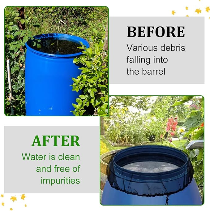 Rain Barrel Accessories Mesh Cover with Drawstring Collection Buckets Cover Tank Harvesting Tool Protector Preventing Fallen Leaves Debris Small Objects in Outdoor Garden(37.4 Inch) (4)