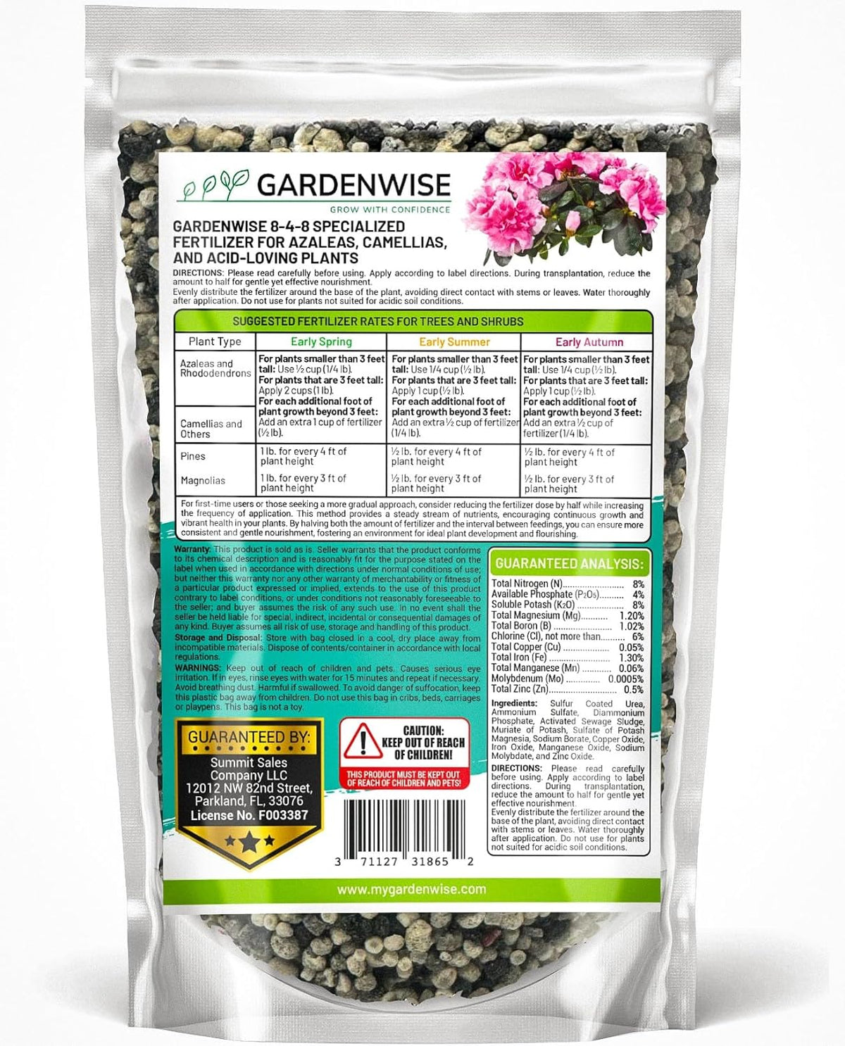 8-4-8 Acidic Fertilizer for Azaleas, Camellias (Camelia), Hydrangeas, Blueberries, Gardenias, Magnolia Trees, Evergreens, and Rhododendrons - Ideal Iron-Rich Plant Food (5 QUARTS)