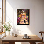 Krtoni Framed Vintage Monet Garden Cat Canvas Wall Art, Famous Oil Paintings Monet Flowers Black Cat Wall Decor, Cute Kitten Lovers Aesthetic Print For Farmhouse Gallery Bedroom Bathroom 16''L x 12''W