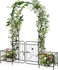 S AFSTAR 87-Inche Garden Arbor with Gate & Side Planter Box, Metal Garden Arch with Lockable Gate, Arched Top Arbour, Heavy-Duty Arched Trellis Archway for Climbing Plants Grape Vines Wedding Ceremony