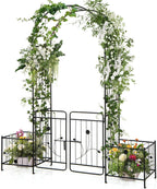 S AFSTAR 87-Inche Garden Arbor with Gate & Side Planter Box, Metal Garden Arch with Lockable Gate, Arched Top Arbour, Heavy-Duty Arched Trellis Archway for Climbing Plants Grape Vines Wedding Ceremony