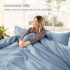 Bare Home 100% Organic Cotton Sateen Duvet Cover Set - Twin/Twin Extra Long - 400 Thread Count - Smooth Sateen Weave - Warm & Luxurious - Duvet Cover (Twin/Twin XL, Dusty Blue)