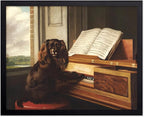 Poster Master Vintage Portrait of an Extraordinary Musical Dog Print - Retro Puppy Poster - Piano & Music Art - Animal Lover Wall Design - Living Room or Office Decor - 11x14 Black Framed