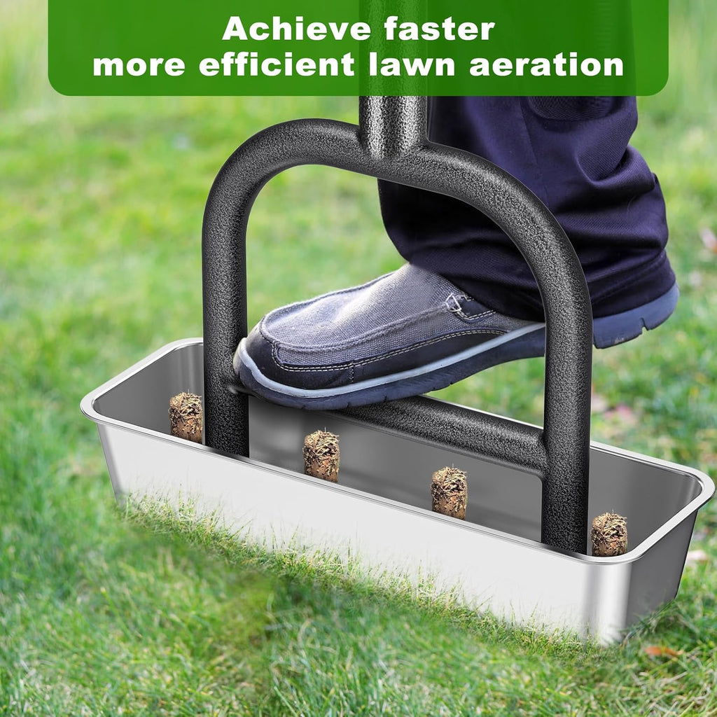 Lawn Coring Aerator Tool, Stainless Steel 4-Core Manual Plug Aerator for Yard & Lawn Aeration, Durable Aeration Tool with Soft Rubber Grip for Compacted Soil & Grass Care