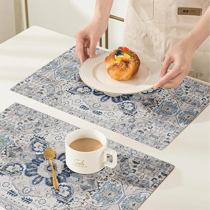 Snycler Table Runner Boho Table Runners Vintage Elegant Farmhouse Table Center Linen Decor for Home Dining Party Entrance (12x18 Inch ,Set of 4) Boho-White