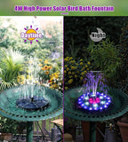 SZMP Solar Fountain 4W Bird Bath Fountains Upgraded 60 LED Lights, Built-in 4000 mAh Battery with 7 Nozzles & 4 Fixers, Solar Water Fountain for Garden, Bird Bath, Pool, Pond, Outdoor