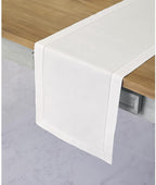 Solino Home White Table Runner 48 Inches - Cotton Linen Hemstitch Coffee Table Runner 14 x 48 Inch Ideal for Dresser Tables - Fall, Autumn, Halloween, Thanksgiving, Christmas, Holiday