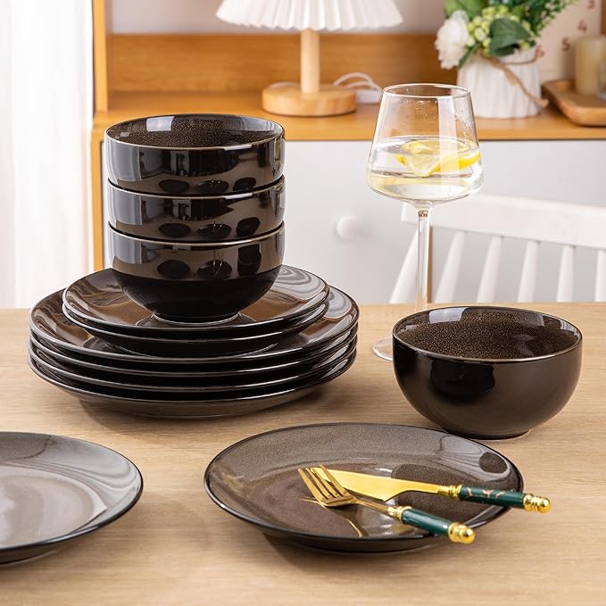 LERATIO Ceramic Dinnerware Sets for 4,Stoneware Coupe Plates and Bowls Sets,Highly Chip and Crack Resistant | Dishwasher & Microwave & Oven Safe Dishes set,Reactive Glaze Dinnerware- Service for 4
