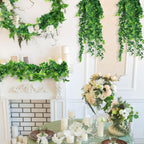 Hoteam 12 Pcs Artificial Hanging Plants 32 Inch Fake Ivy Vines with Fake Leaves Patio Artificial Plants Greenery for Living Room Indoor Outdoor Wall, No Basket (Pothos,Eucalyptus)