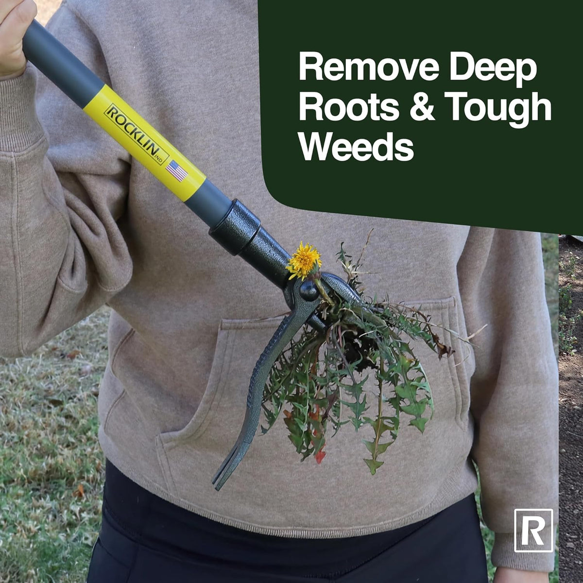 Rocklin™ Stand Up Weed Puller Tool - 4 Claw Steel Head - 48 inch Handle - 100% Metal - Easily Remove Weeds Without Bending or Kneeling (WeedPuller2.0)