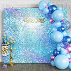 Qcity Rainbow Blue Shimmer Wall Backdrop 36PCS, Black Back Not See-Through Design, Square Sequin Glitter Backdrop Panel, Perfect for Outdoor Events, Birthdays, Wedding and Party Decoration