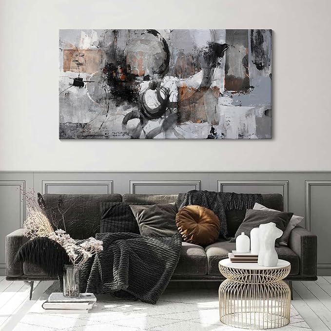 Pogusmavi Black Abstract Canvas Wall Art Living Room Gray and White Wall Decor Paintings for Wall Decorations Modern Wall Decor for Bedrooms Large Framed Artwork for Walls 24×48IN