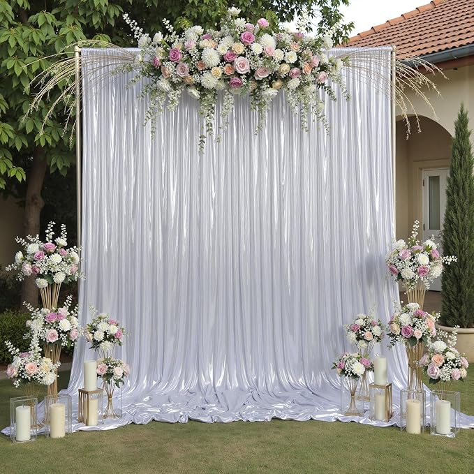 10ftx10ft Sequin Silver Backdrop Curtain for Parties, Wrinkle Free Thick Glitter Photo Backdrop Drapes 2 Panels 5x10FT Shimmer Back Drop Cloth for Wedding Birthday Christmas Photography Background