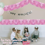 4 Pcak Each 10 Feet Glitter Pink Parade Float Decorations for Trailer Car, Glitter Foil Fringe Metallic Tinsel Streamers Banner Garland for Graduation Weeding Homecoming Birthday Party (Glitter-Pink)