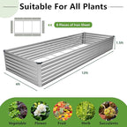DIIYIV 12x4x1.5FT Galvanized Raised Garden Bed,Vegetable Boxes-Rectangle Metal Flower Box,Large Planter Raised Beds Outdoor Garden for Planting,Fruit,Herb-Silver
