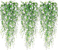 Artificial Hanging Flowers, 3 Pcs Fake Hanging Plants Artificial Vines for Outdoors, Fake Ivy Vine UV Resistant No Fade Faux Plants for Indoor Outside Garden Patio Yard Greenery Decoration (White)